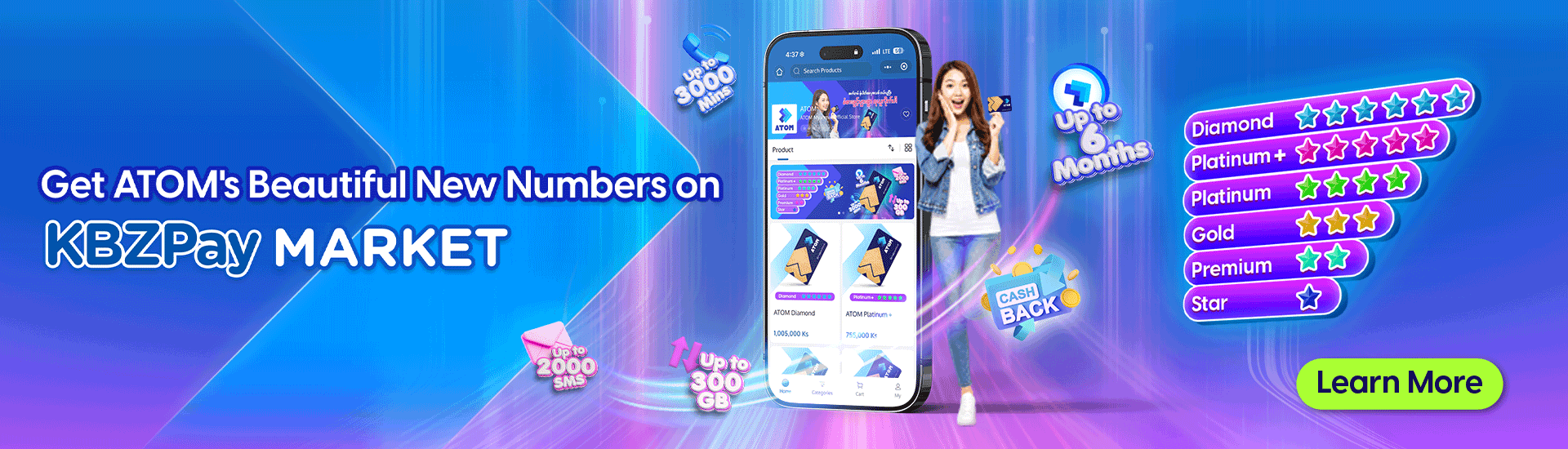 ATOM Prepaid Vanity SIMs Available on KBZPay Market